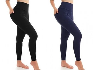 Ladies High Waist Cotton Elastane Stretch Leggings Sizes 8 - 30 Black Navy Yoga - Picture 1 of 5