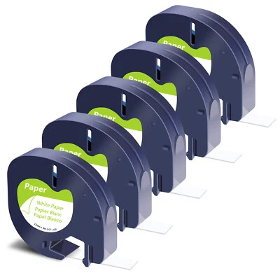 5x Étiquettes papier LT pour Dymo LetraTag 12mm x 4m Ruban Noir sur blanc
