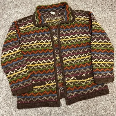 Cárdigan Suéter Vintage Hecho a Mano Lana Cremallera Completa Talla Pequeños Bolsillos Rayas Foto 1 de 4