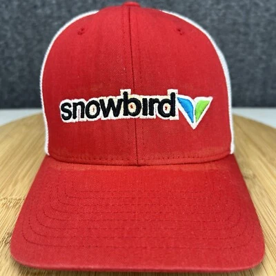 Snowbird Ski Resort 犹他州卡车司机帽 Flexfit 可调红色标志网眼背面 — 第 1/4 张图片