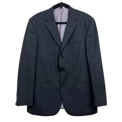 Traje Blazer Wilke-Rodriguez Hombres Mezcla Lana Rayas 3 Botones Sin Ventilación Negro 42R Foto 1 de 4