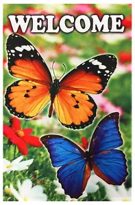 NEW Butterflies & Flowers Welcome Garden Flag 12"X18" Welcome Sign Spring Flag - Picture 1 of 1