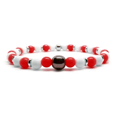 Bracciale del BARI calcio Bianco Rosso Ematite braccialetto ssc Perle Uomo Donna - Immagine 1 di 3