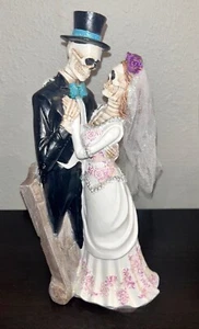 12" Esqueleto Esposo y Esposa, Vestido Grabado Día de Muertos Estatuilla Resina NUEVO - Imagen 1 de 5