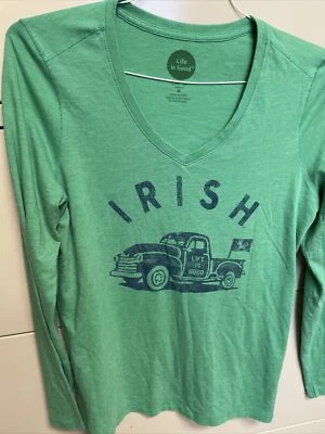 Ladies Life Is Good L/S Cool Tee Med Green Classic Fit Notre Dame Irish Pickup - Image 1 of 4