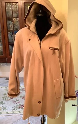 Abrigo de lana vintage para mujer talla 12 Herman Kay tostado con capucha adjunta usado en excelente estado Foto 1 de 4