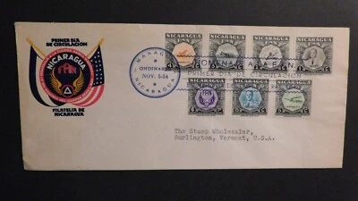 1954 First Day Cover FDC Managua Nicaragua to Burlington VT USA Stamp Dealer - Image 1 of 2