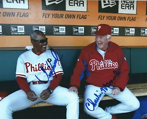 Autographed 8x10 JUAN SAMUEL & CHARLIE MANUEL Philadelphia Phillies photo-COA - Picture 1 of 1