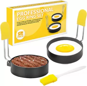 2.9 Inch Egg Rings Set of 2 Nonstick round Mold for Frying Eggs - Picture 1 of 12