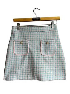 Vintage WOOL BLEND Pink and Blue Houndstooth Mini Skort shorts Skirt Satin lined
