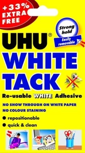 UHU White Tack Sticky Tac Reusable white Putty Adhesive, For Sticking 33% Extra - Picture 1 of 6