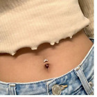 Cute Belly Button Piercing Ring Cubic Zirconia 14k White Gold Plated Silver 925