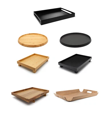 Tablett mit Griffen Schwarz Serviertablett Kerzentablett Deko Holz Eiche Akazie - Bild 1 von 3