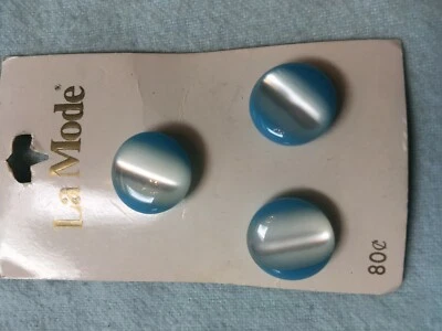 La Mode original card 3  buttons vintage blue moon glow 5/8" - Image 1 of 4