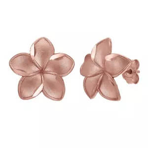 Pendientes Flor Plumeria Hawaiana Oro Rosa 14k Pequeños 8.5mm 0.9 gramos - Imagen 1 de 4