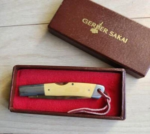 Gerber Sakai Folding Knife Trout & Bird Style Micarta Y. Aida Design Ivory w/Box - Picture 1 of 15