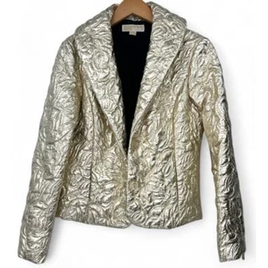 MK Michael Kors | S / 4 |Quilted Gold Metallic Button Jacket Blazer Faux Leather - Picture 1 of 5
