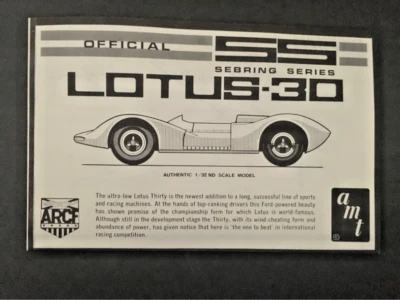 KIT COCHE SLOT ESCALA 1/32 AMT LOTUS 30 SEBRING SERIE 1965 SOLO INSTRUCCIONES Foto 1 de 3