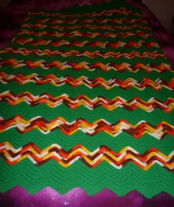 Crochet Afghan Throw or Twin-66" x 43" Green & Orange & Brown-Handmade - Picture 1 of 2