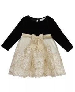 Rare Editions GOLD TONE Baby Girls Velvet Embroidery Mesh Skirt, US 18 Months - Picture 1 of 1