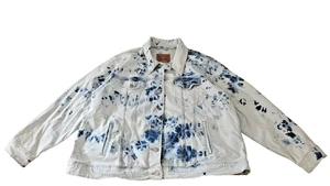 Levi Strauss Women's Denim Waterless Jacket 3X Blue White Tie-Dye Trucker Style - Picture 1 of 12