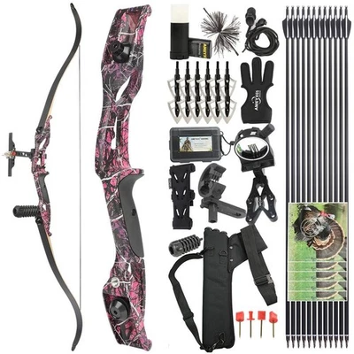 56" Takedown Recurve Bow Carbon Arrows Kit 30-50lbs Archery Shoot Hunting Target - Image 1 of 4