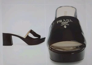 PRADA MILANO CLASSY AMAZING BLACK SILVER LOGO SLIDES MULES EU 39 I LOVE SHOES - Picture 1 of 9