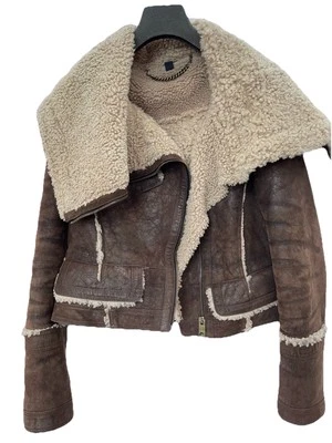 Auténtica chaqueta Burberry Prorsum 2010 cuero marrón Shearling Aviator 46 Foto 1 de 4