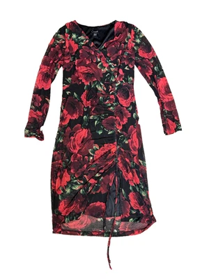 Vestido Floral Connected Apparel 14 M/L Negro Rojo Rosa Transparente Vamp Gótico Romántico Foto 1 de 4