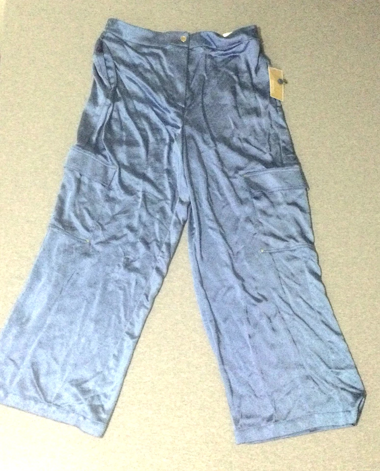 Michael Michael Kors Pantalones Mujer Grandes Pierna Ancha Bolsillos Azul Gris Nuevo con Etiquetas $125 Foto 1 de 4