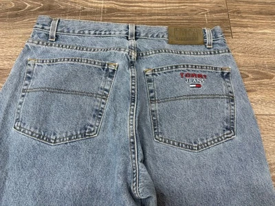 Vtg Tommy Hilfiger Blue Jeans Size 34x31 Freedom Straight Tag 36x30 Made In USA - Image 1 of 4