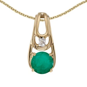 LXR 10k Gelbgold Rund Smaragd und Diamant Anhänger 0.33 ct - Bild 1 von 2