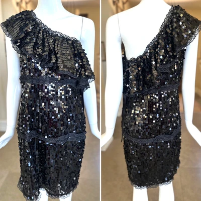 Vestido negro pequeño vintage de lentejuelas con volantes de un hombro RED VALENTINO Foto 1 de 4