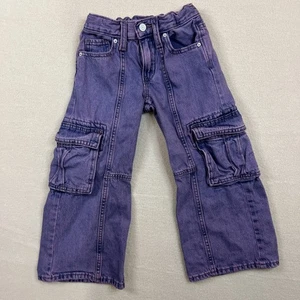 Old Navy Pants Girls 5 High Rise Baggy Denim Cargo Wide Leg Adjustable Waist - Picture 1 of 13