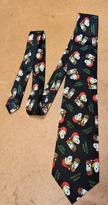 Corbata de Navidad Snoopy Santa Woodstock Cacahuetes Felices Fiestas Regalos Regalo Negra Foto 1 de 4