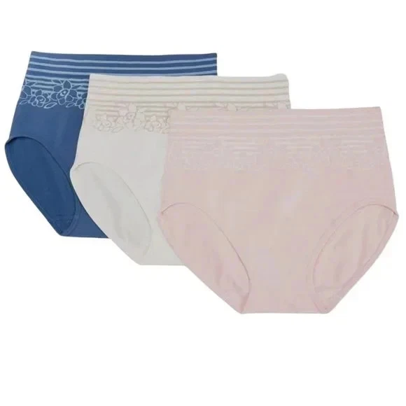 Breezies Floral Stripe Seamless Full Brief Set of 3-Pale Blush-1X-NEW-A478506 - Image 1 of 1