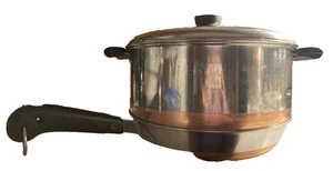 Five Quart Revere Ware Copper Clad Stock Pot & Skillet PLUS ONE Cover Fits Both - Picture 1 of 16