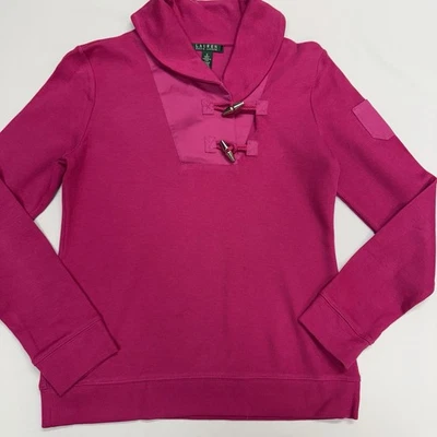 Suéter feminino Ralph Lauren pequeno xale pescoço alternar rosa magenta algodão novo sem etiquetas - Imagem 1 de 4