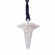 81stgeneration Caducee ailes serpent epee d'ange sculpte os pendentif