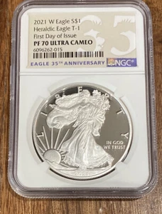 2021 W $1 AMERICAN PROOF SILVER EAGLE TYPE 1 NGC PF70 FIRST DAY OF ISSUE FDOI - Picture 1 of 1