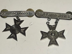 2 WWI II Marine Corp Sharpshooter Medals one sterling bar 1 with eagle in middle - Picture 1 of 6
