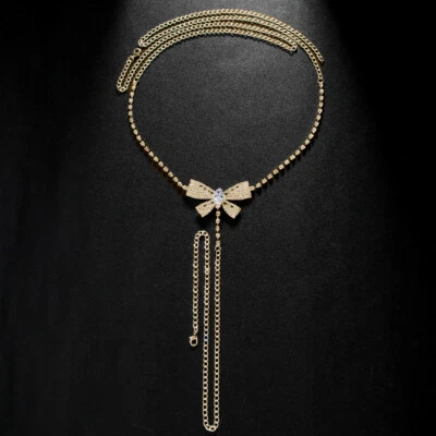 Women Thong Rhinestone G-strings Bowknot Metal Jewel Waist Body chain 32401 - Image 1 of 4
