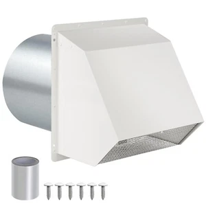 8 Inch Hooded Wall Vent with Screen and Damper, Wall Exhaust Vent Cover Cap f... - Picture 1 of 8