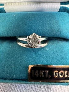 Antique 14k White Gold Diamond Wedding Set Engagement Ring .76 Carat Appraisal - Picture 1 of 9