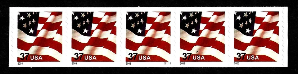USA, SCOTT # 3632A, MNH COIL STRIP OF 5 STAMPS WITH PNC #S1111, 2003 FLAG - Image 1 of 1