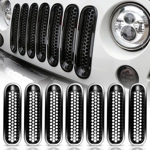 Black JK Grill Inserts Front Grille Mesh Cover Guard for Jeep Wrangler JK 2007-2 - Picture 1 of 12