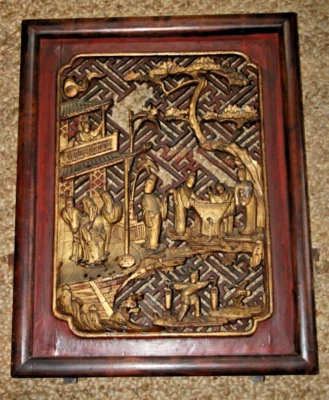 Antique Chinese Carved Gold Gilt Wood Door Panel  22 x  17 Carving Lattice Work - Image 1 of 4