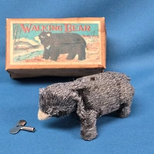 Vintage 1950er Blech Plüsch Aufzieh Walking Bear Spielzeug mit Box besetzt Japan *funktioniert* - Bild 1 von 10