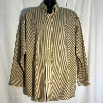 Camisa de vestir Stafford Oxford sin arrugas cuello abotonado marrón a rayas XL 35 Foto 1 de 4