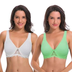 Women's Plus Size Unlined Underwire Lace Bra with Cushion Straps-2PK-WHITE,GREEN - Picture 1 of 7